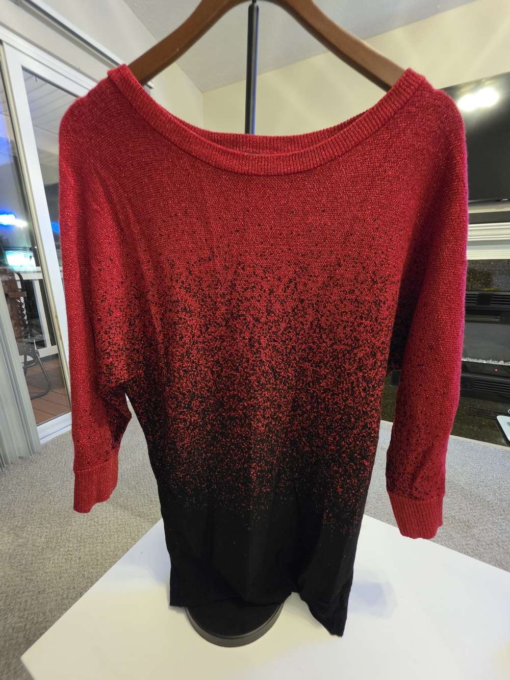 AGB Red Black Ombre Shimmer Sweater Tunic Size Small